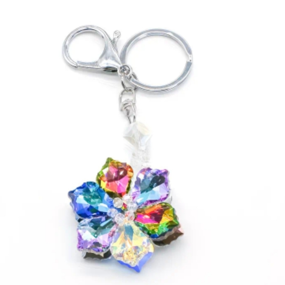 🆕️🌸MULTI COLOURED CRYSTAL FLOWER BAG CHARM KEY CHAIN🌸